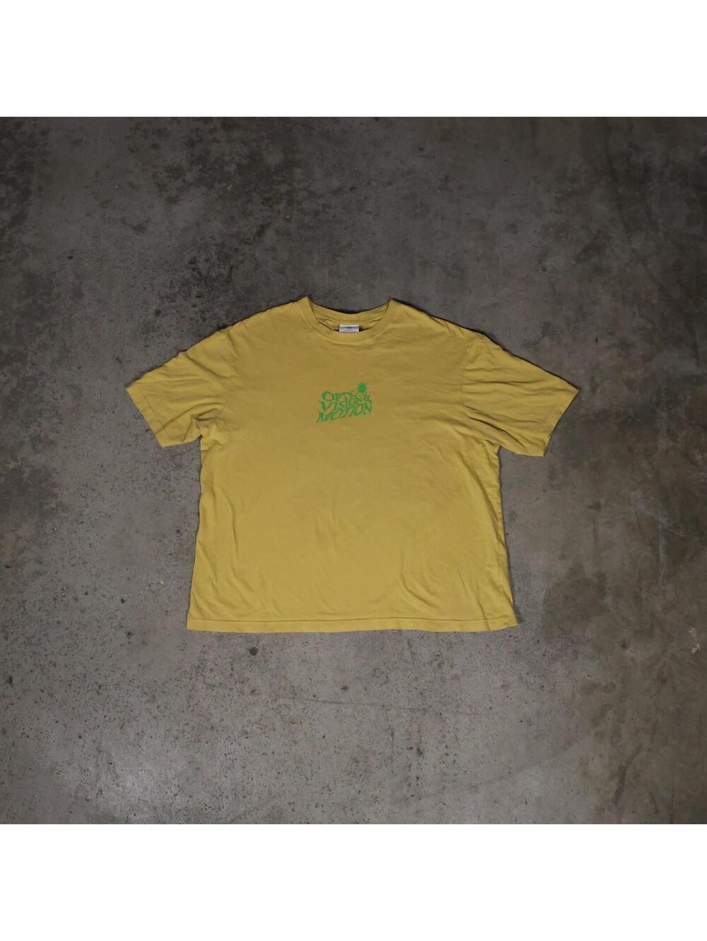 H&M Optical Vision Motion Graphic T Shirt Mens‎ XL Yellow Green Relaxed Fit